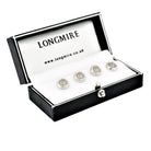 spiral translucent pale grey enamel 18ct white gold shirt studs - boxed