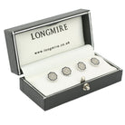 wavy black/transparent 18ct white gold shirt studs - boxed