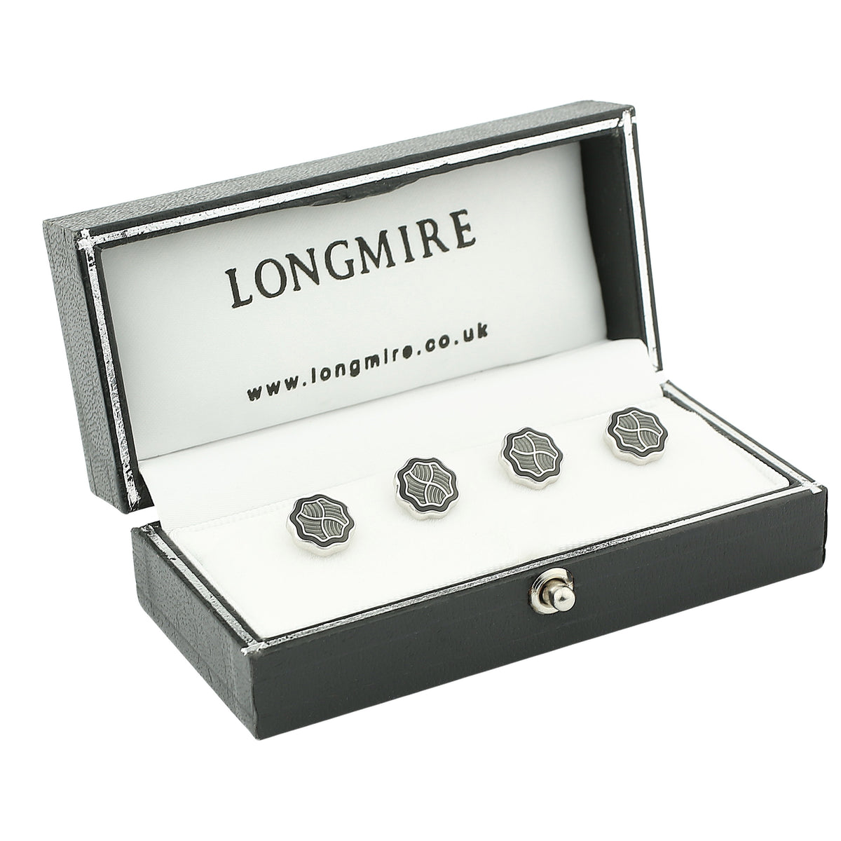 wavy black/grey 18ct white gold shirt studs - boxed