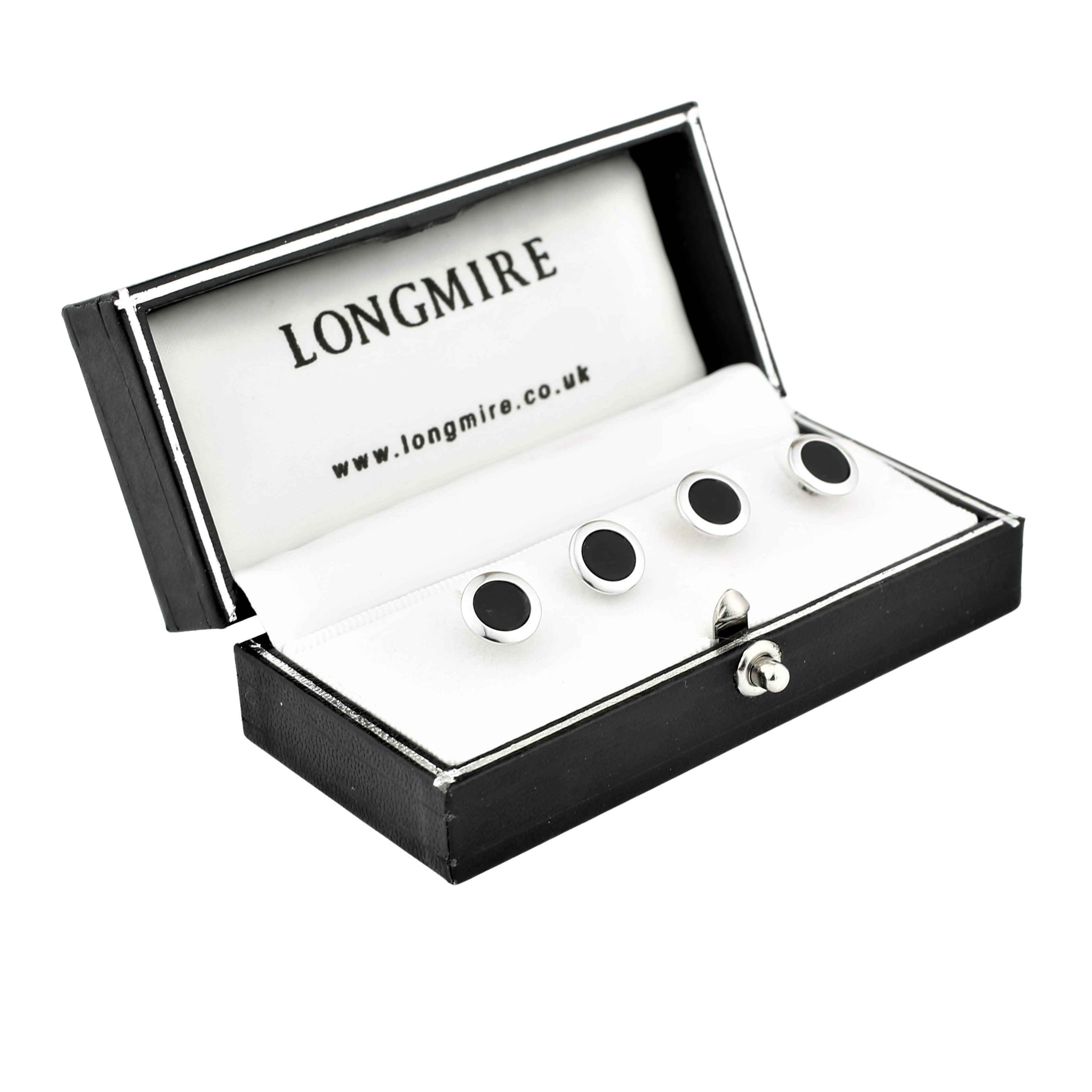 matt onyx 18ct white gold shirt studs - boxed