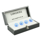 blue spinel disc 18ct white gold shirt studs - boxed