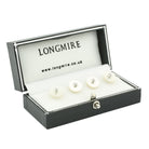 mother of pearl disc 18ct white gold shirt studs - boxed