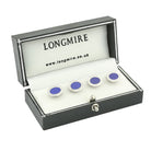 lapis lazuli reeded edge oval 18ct white gold shirt studs - boxed