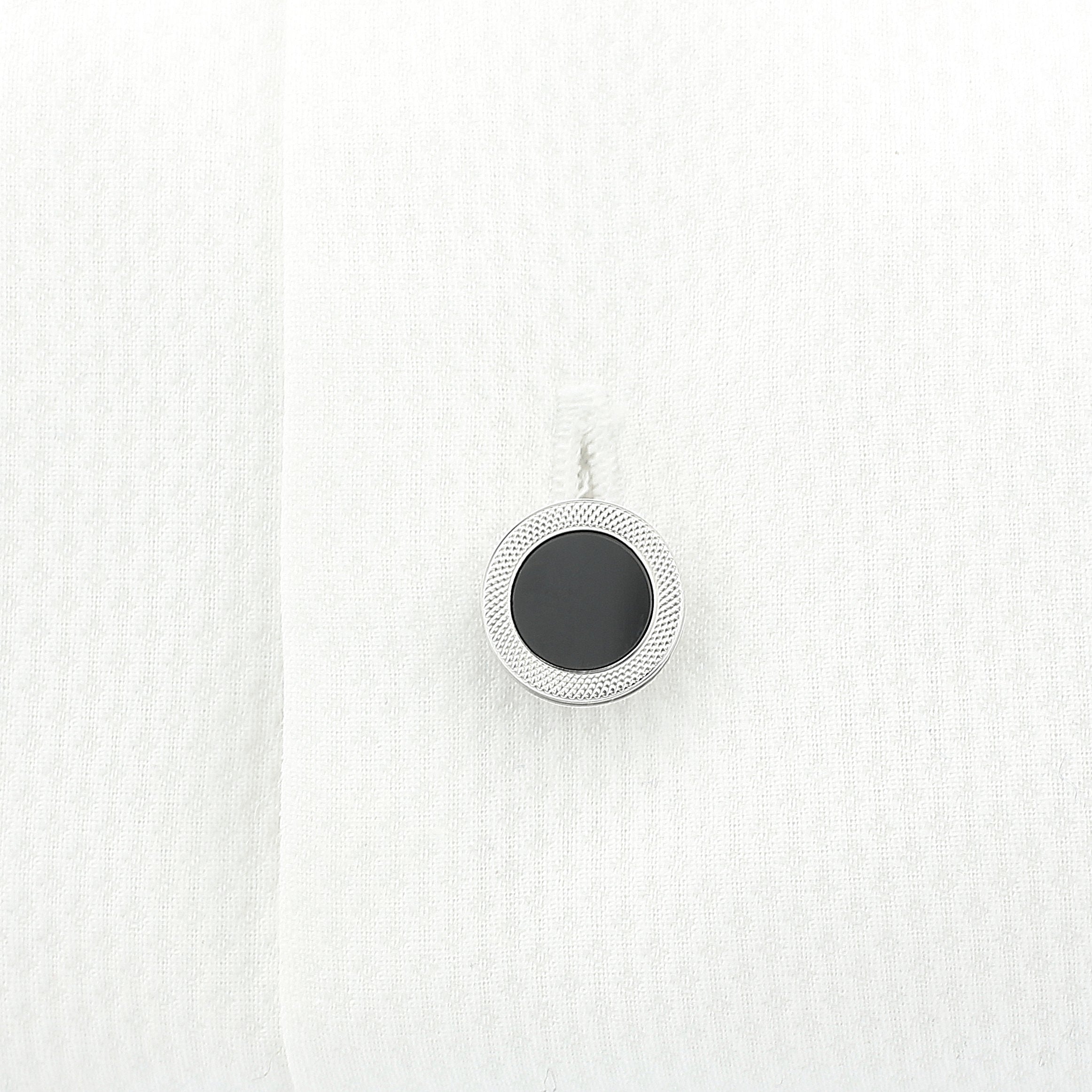 onyx reeded edge circular 18ct white gold shirt studs - shirt