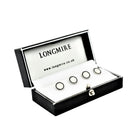 DOUBLE CIRCLE BLACK/WHITE ENAMEL sterling silver SHIRT STUDS - boxed