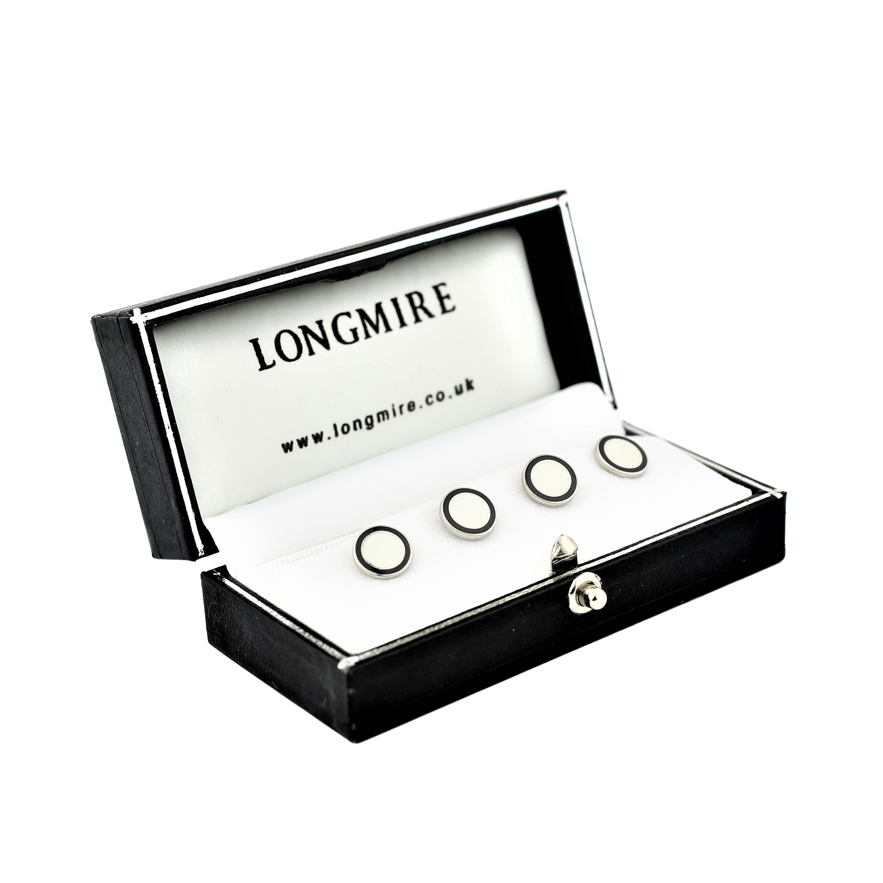 DOUBLE CIRCLE BLACK/WHITE ENAMEL sterling silver SHIRT STUDS - boxed