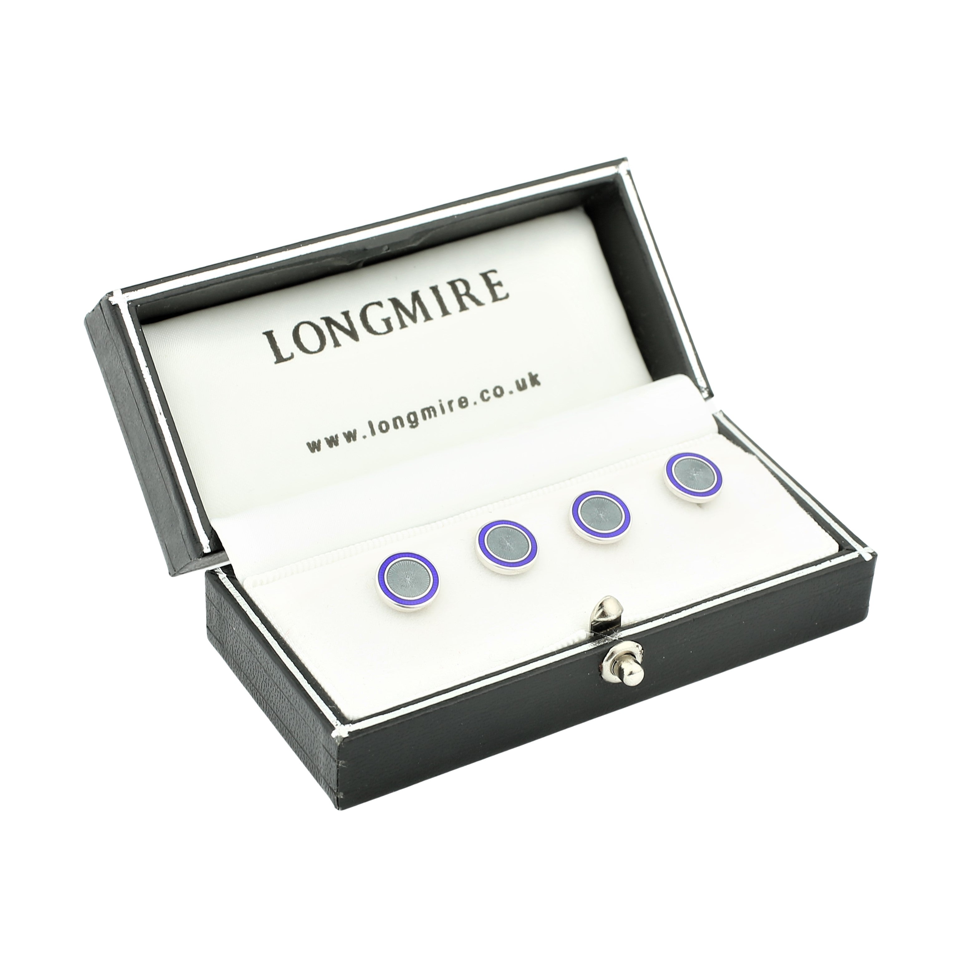 DOUBLE CIRCLE BLUE/GREY ENAMEL sterling silver SHIRT STUDS - boxed