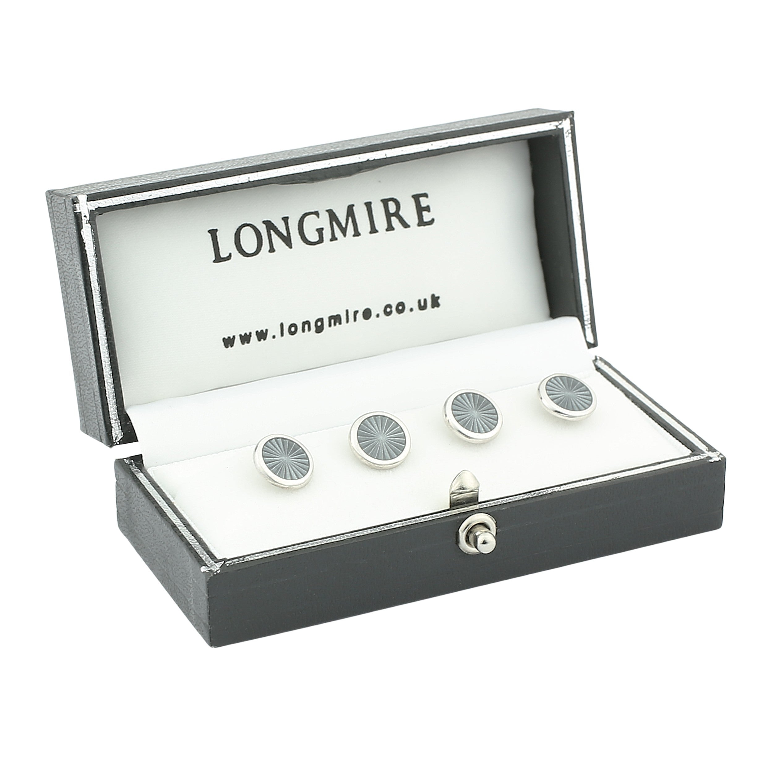 STARBURST GREY ENAMEL SHIRT STUDS - boxed