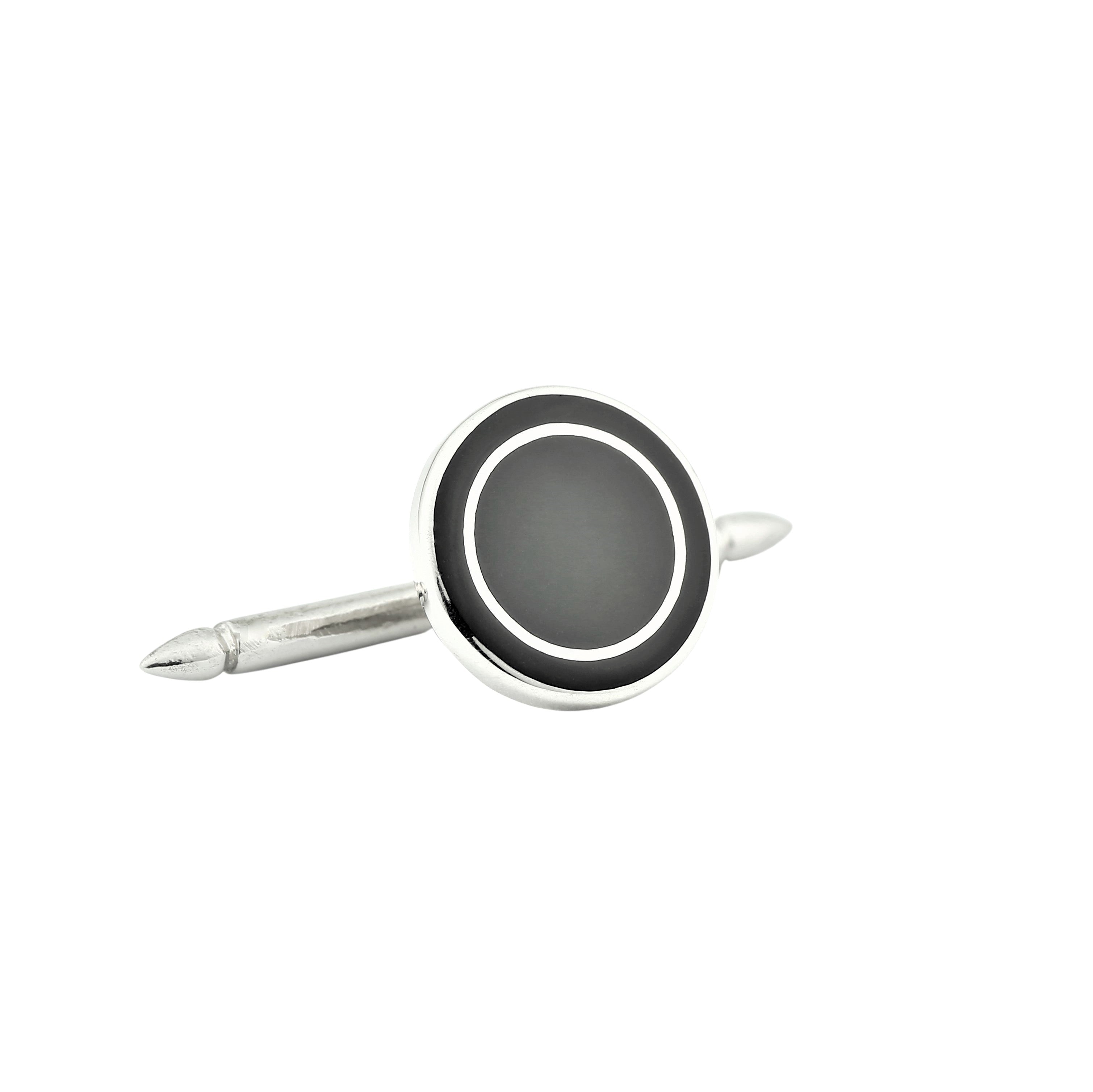 DOUBLE CIRCLE BLACK/BLACK ENAMEL sterling silver SHIRT STUDS - main