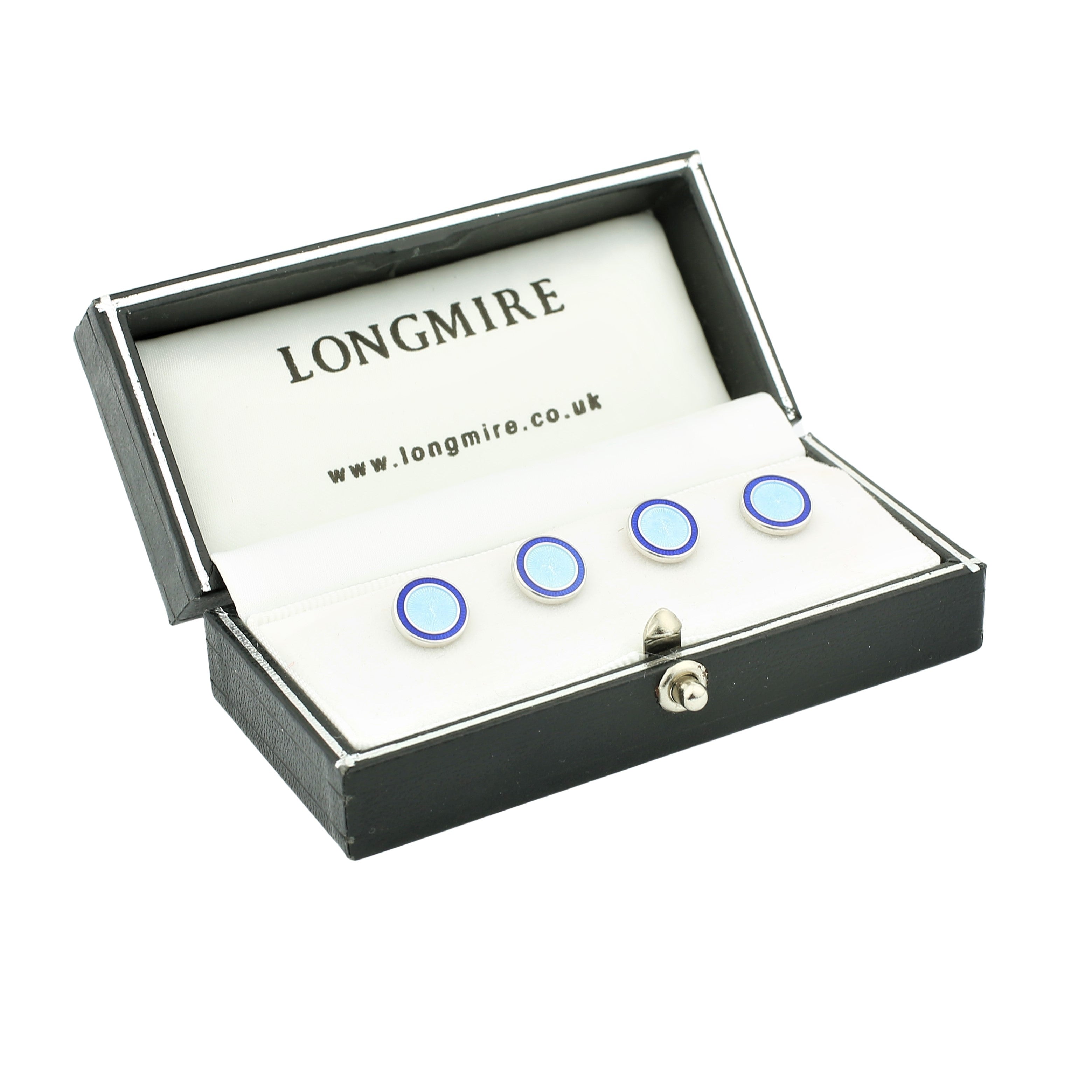 DOUBLE CIRCLE DARK BLUE/LIGHT BLUE ENAMEL sterling silver SHIRT STUDS - boxed