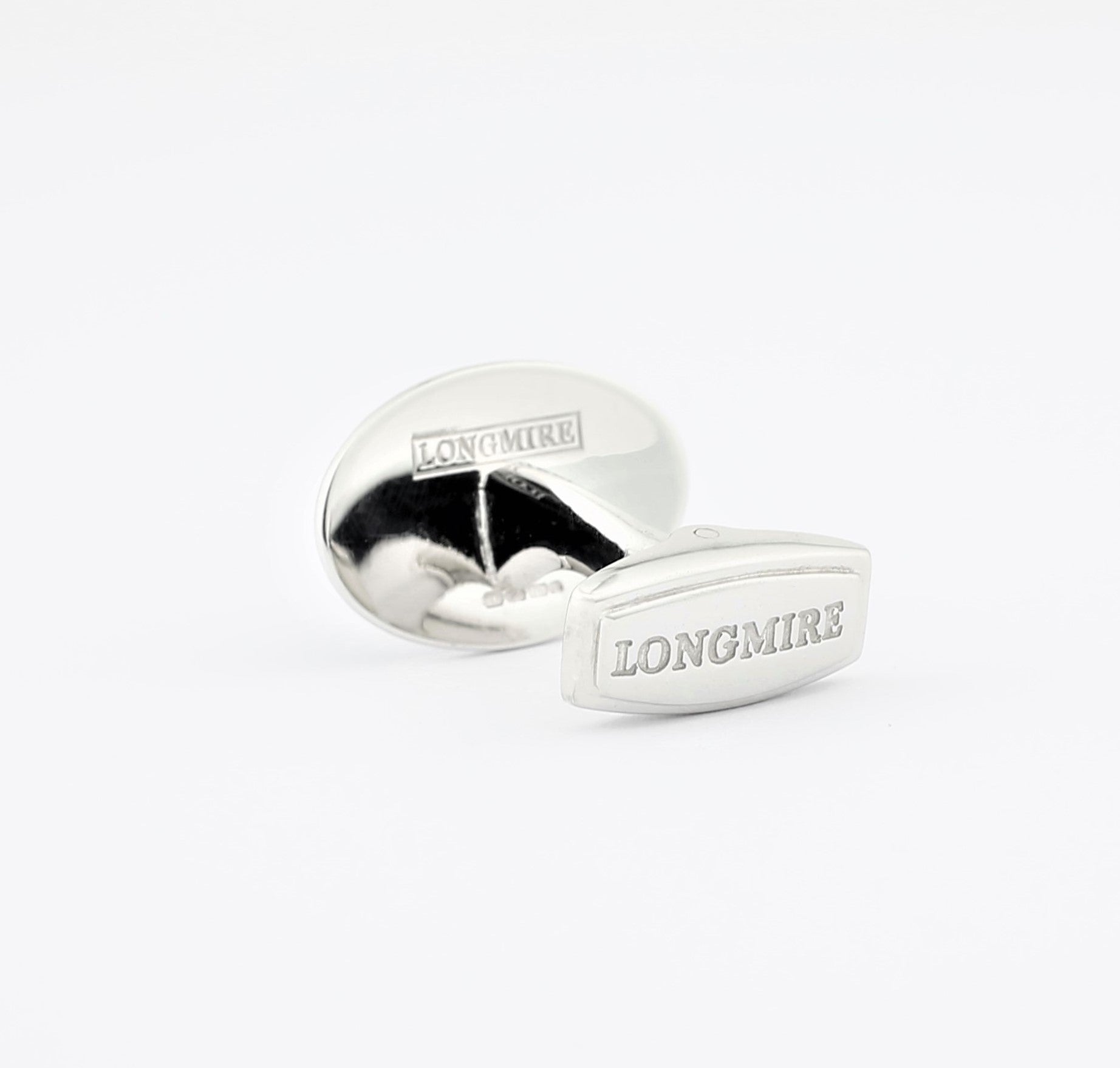 double oval blue/transparent grey enamel t-bar cufflinks 18ct white gold - rear