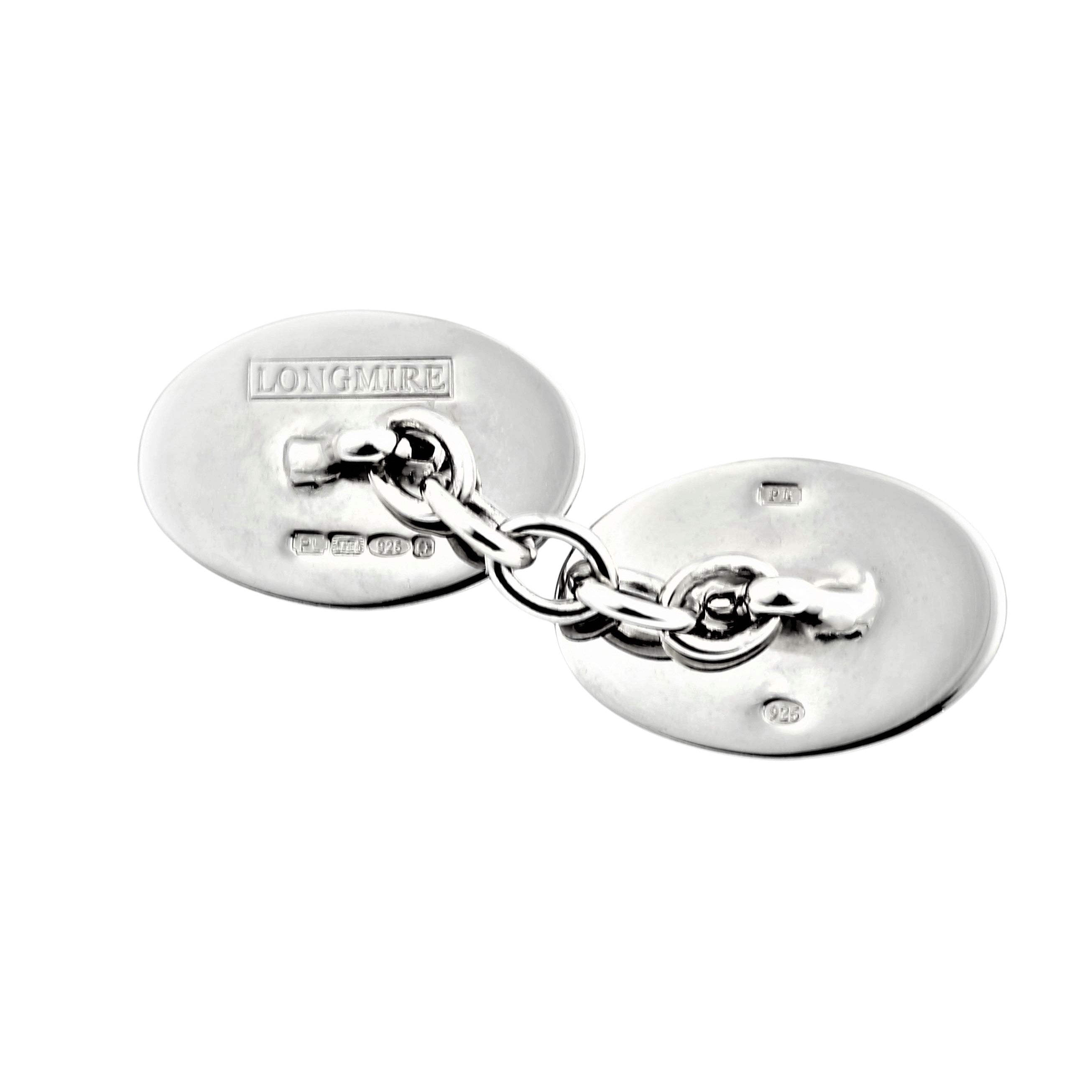 DOUBLE OVAL royal BLUE/mid BLUE ENAMEL sterling silver CUFFLINKS - rear