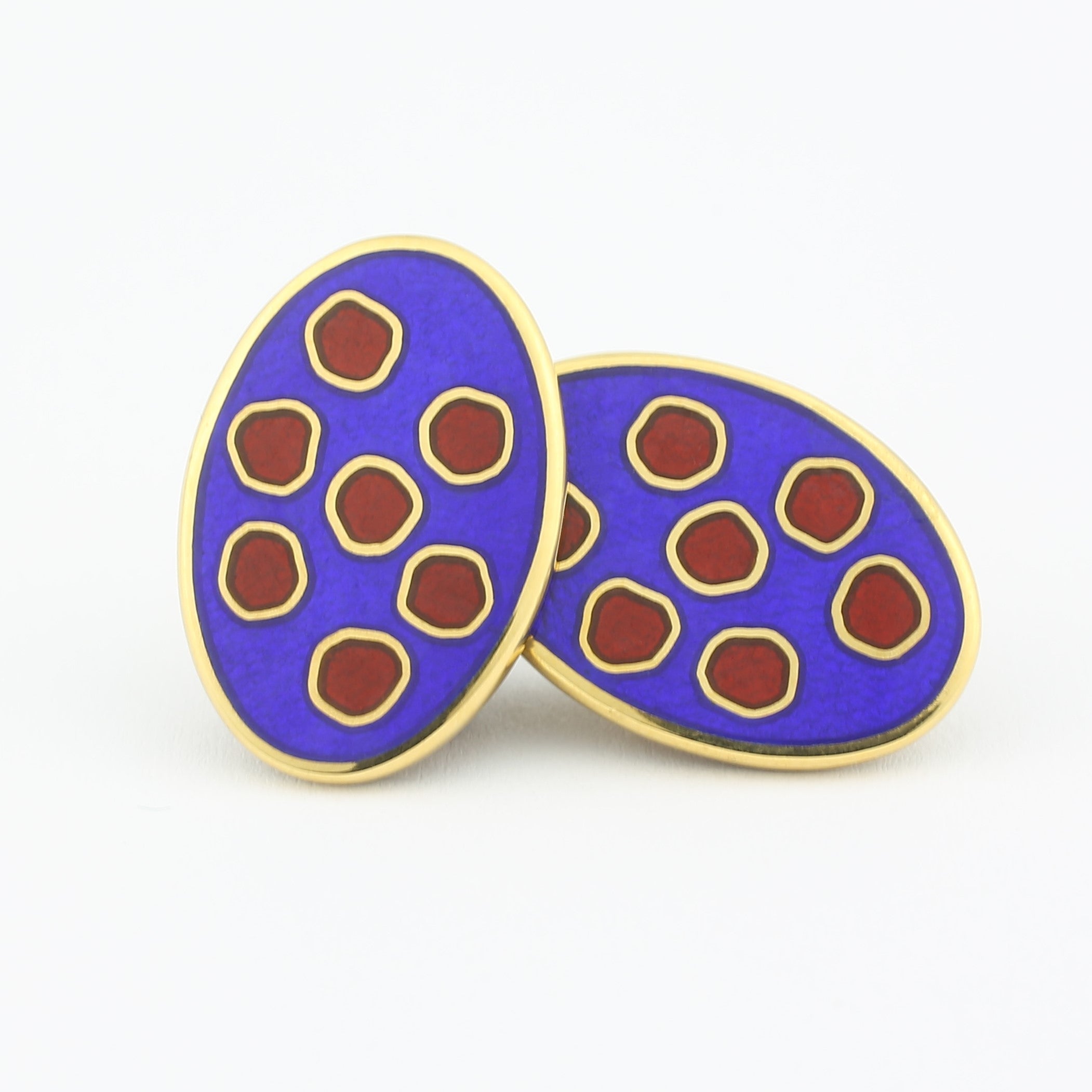 dalmation blue and red enamelled 9ct yellow gold cufflinks - main