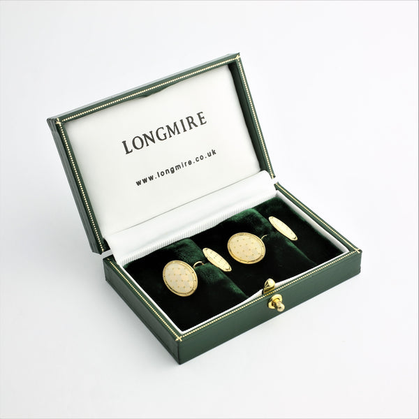 18k basketweave links cream enamel boxed