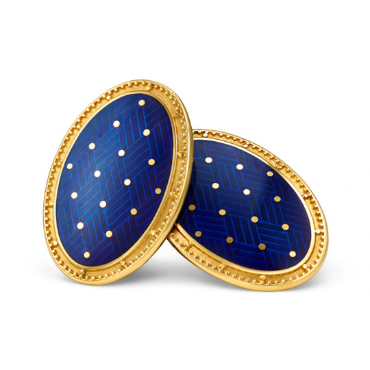 Yellow gold blue enamel cufflinks 18k gold