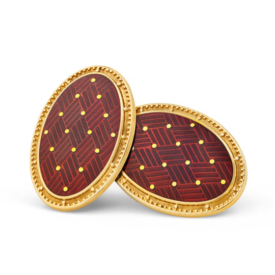 BASKET RED ENAMEL 18ct YELLOW GOLD CUFFLINKS