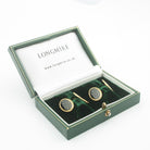 BASKET BLACK ENAMEL 18ct YELLOW GOLD CUFFLINKS - boxed