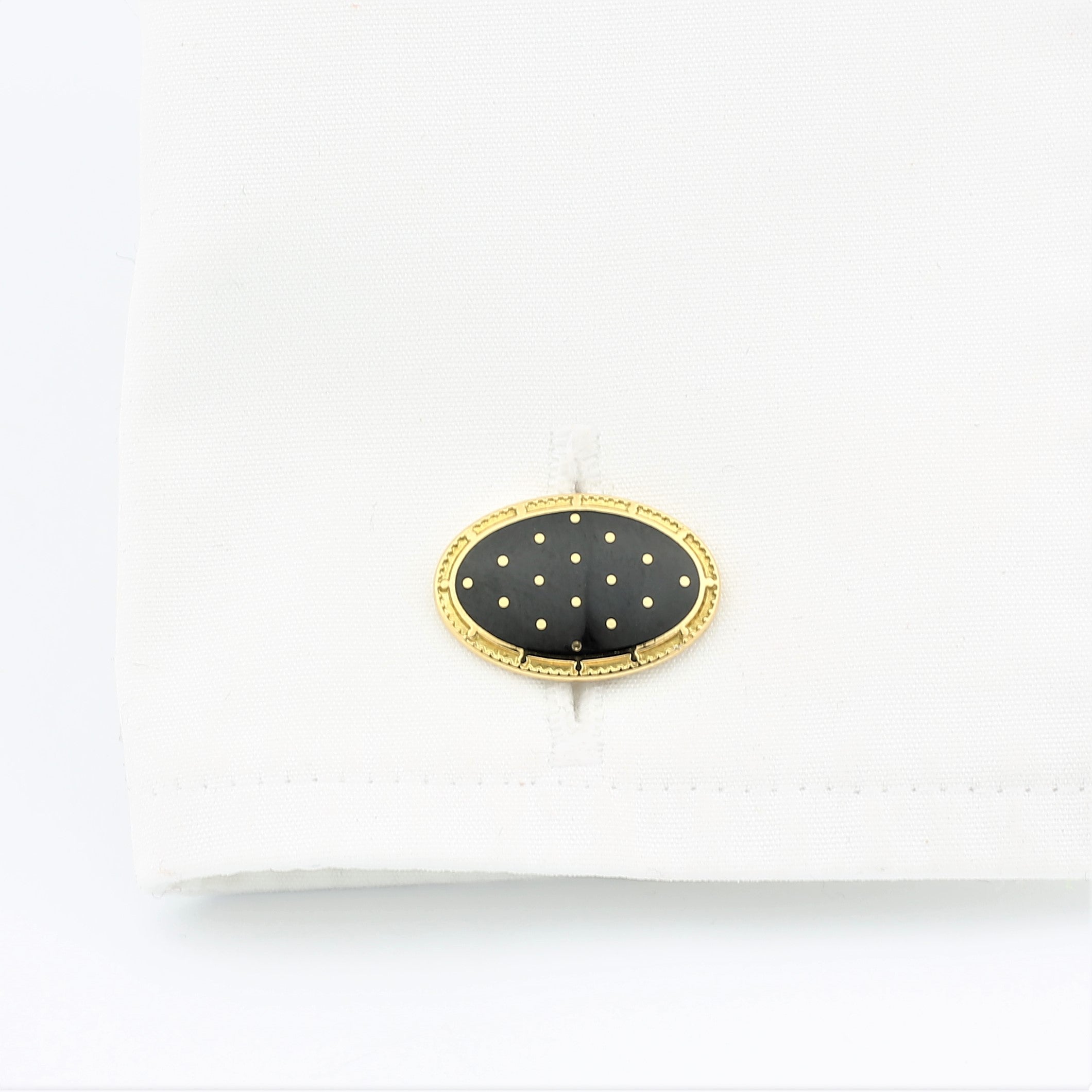 BASKET BLACK ENAMEL 18ct YELLOW GOLD CUFFLINKS - cuff