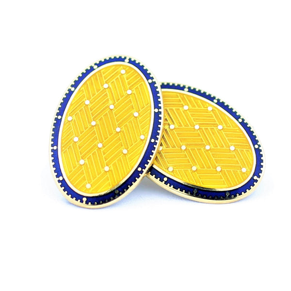 BASKET BLUE/YELLOW ENAMEL 18ct YELLOW GOLD CUFFLINKS