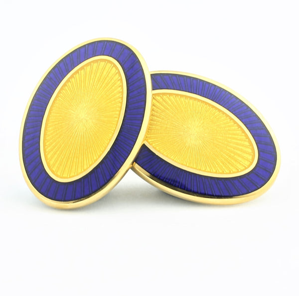 DOUBLE OVAL BLUE/YELLOW ENAMEL 18ct YELLOW GOLD CUFFLINKS