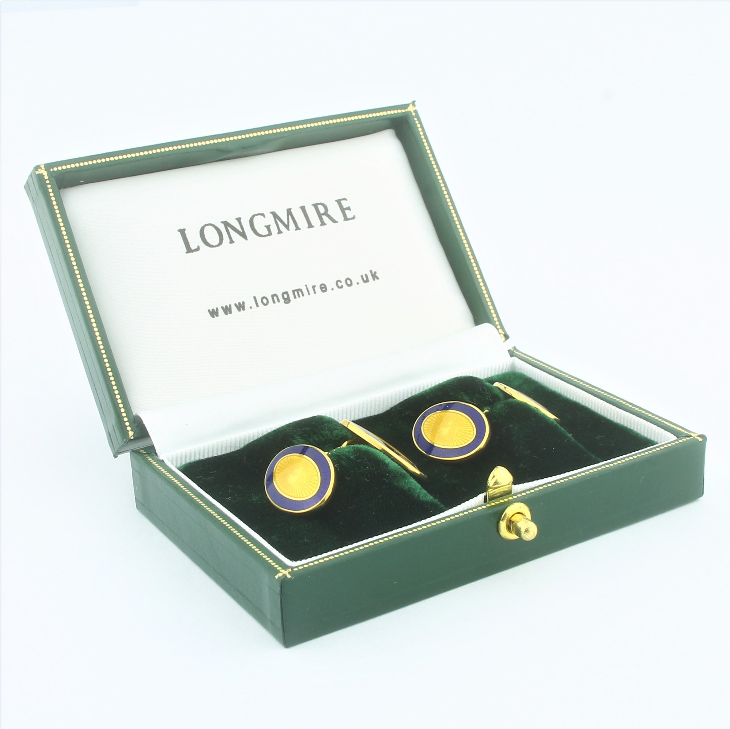 Double Oval blue yellow enamel cufflinks 18k yellow gold - boxed