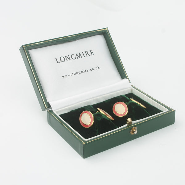 Double Oval Pink and Cream enamel 18k yellow gold - boxed