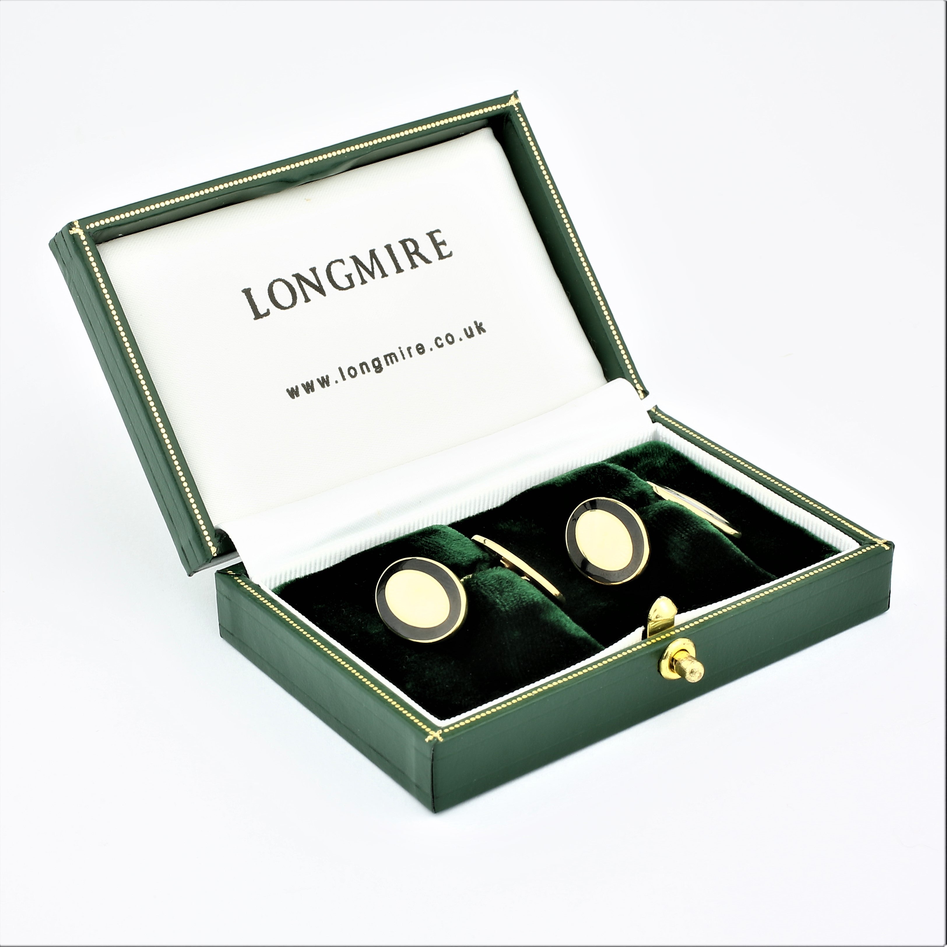 DOUBLE OVAL BLACK/CREAM 18ct YELLOW GOLD CUFFLINKS - boxed