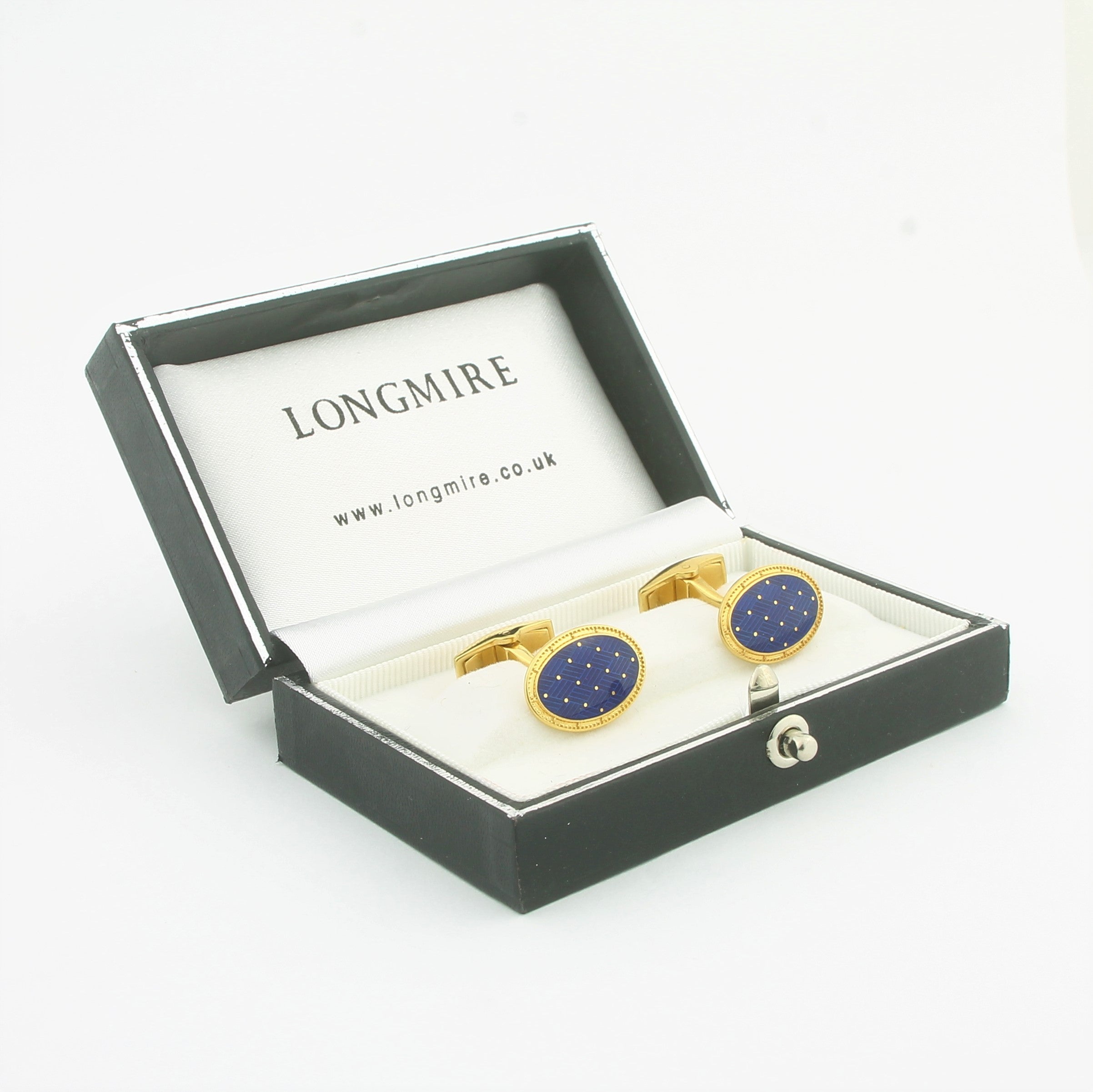 Basket blue cufflinks in 18k yellow gold boxed