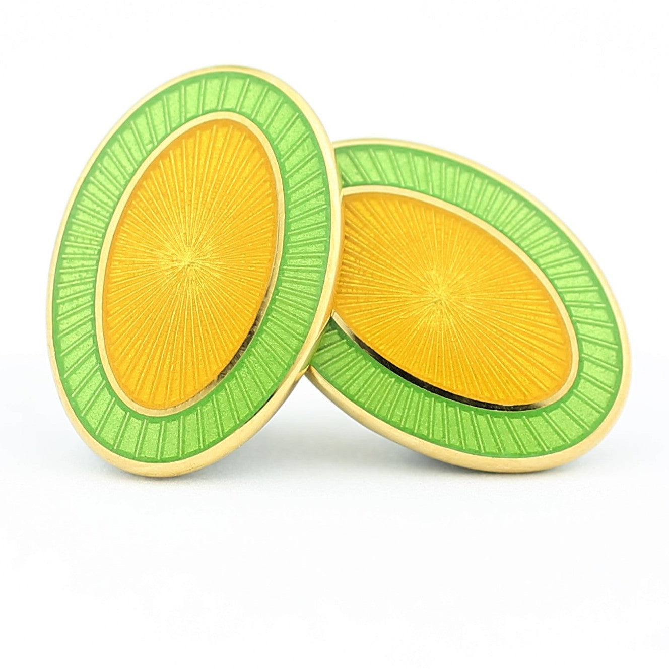 Double Oval Green/Yellow enamel cufflinks 18k yellow gold