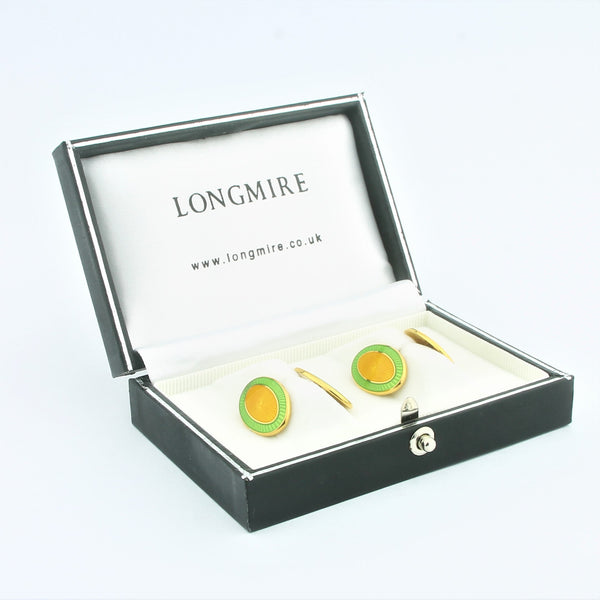 Double Oval Green/Yellow enamel cufflinks 18k yellow gold - in a gift box