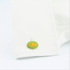 Double Oval Green/Yellow enamel cufflinks 18k yellow gold ina cuff
