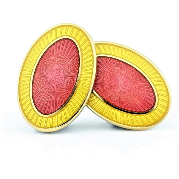 DOUBLE OVAL YELLOW/PINK ENAMEL 18ct YELLOW GOLD CUFFLINKS