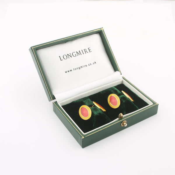 DOUBLE OVAL YELLOW/PINK ENAMEL 18ct YELLOW GOLD CUFFLINKS - BOXED