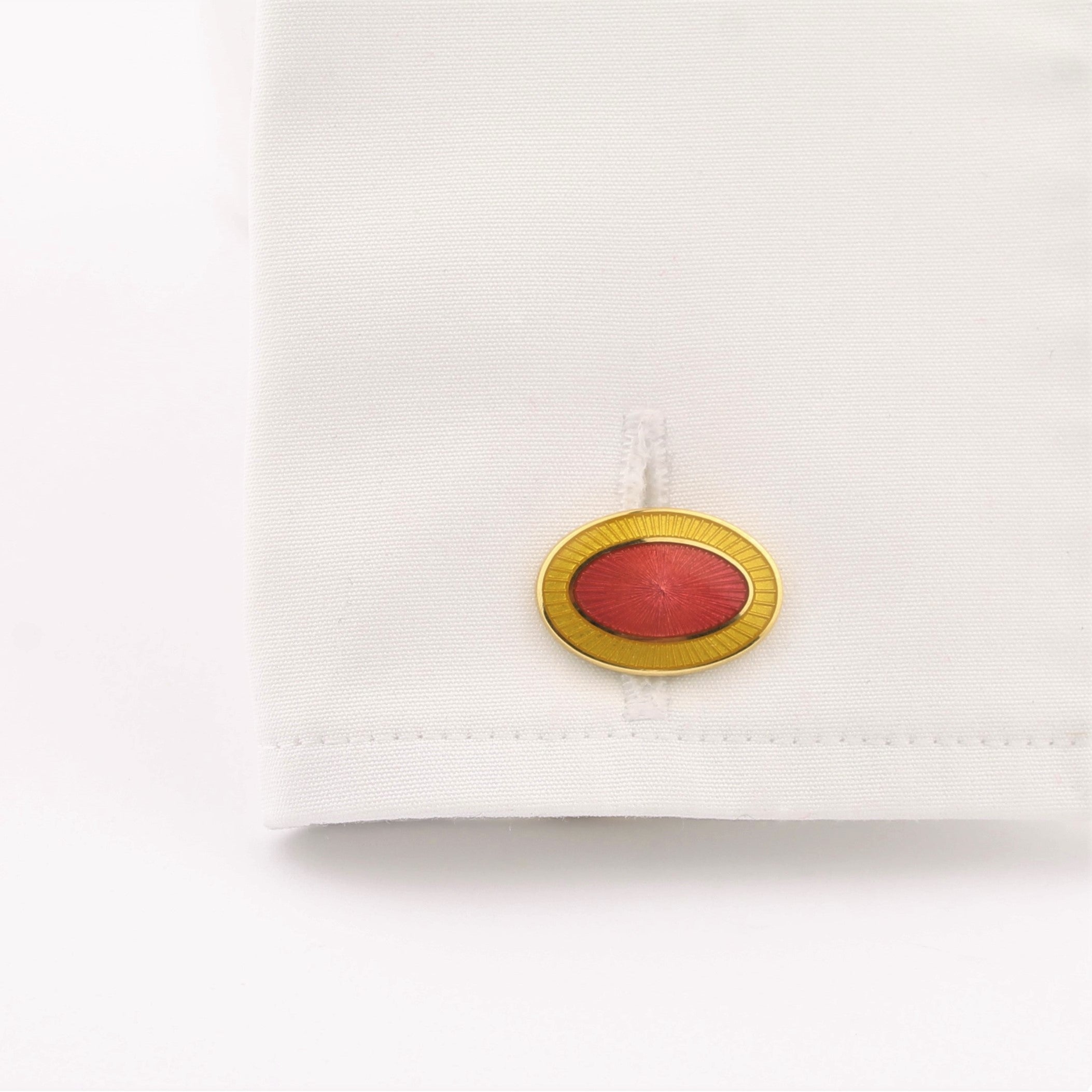 DOUBLE OVAL YELLOW/PINK ENAMEL 18ct YELLOW GOLD CUFFLINKS - CUFF