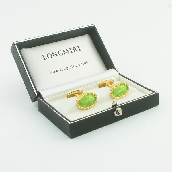 Spiral pale green cufflinks 18k yellow gold boxed