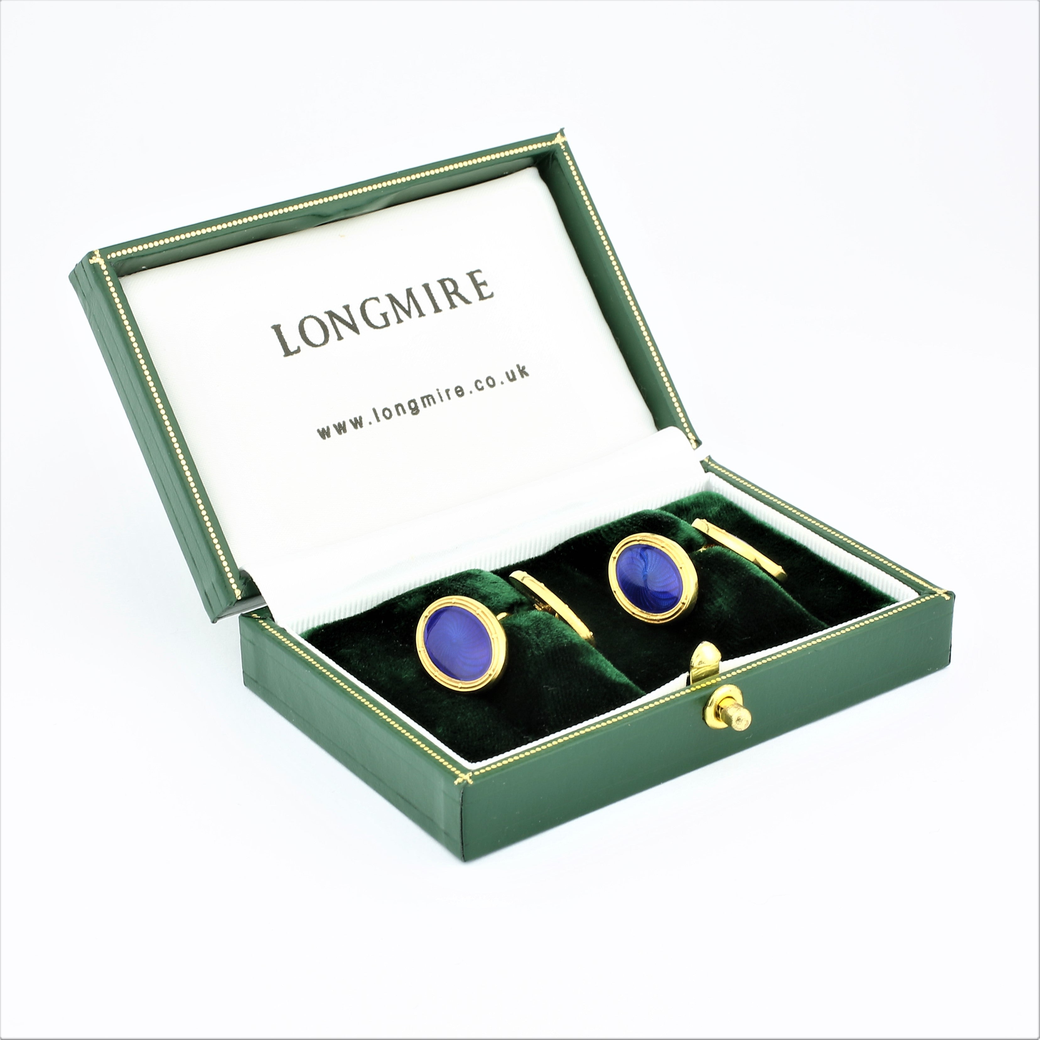 SPIRAL BLUE ENAMEL 18CT YELLOW GOLD CUFFLINKS - boxed