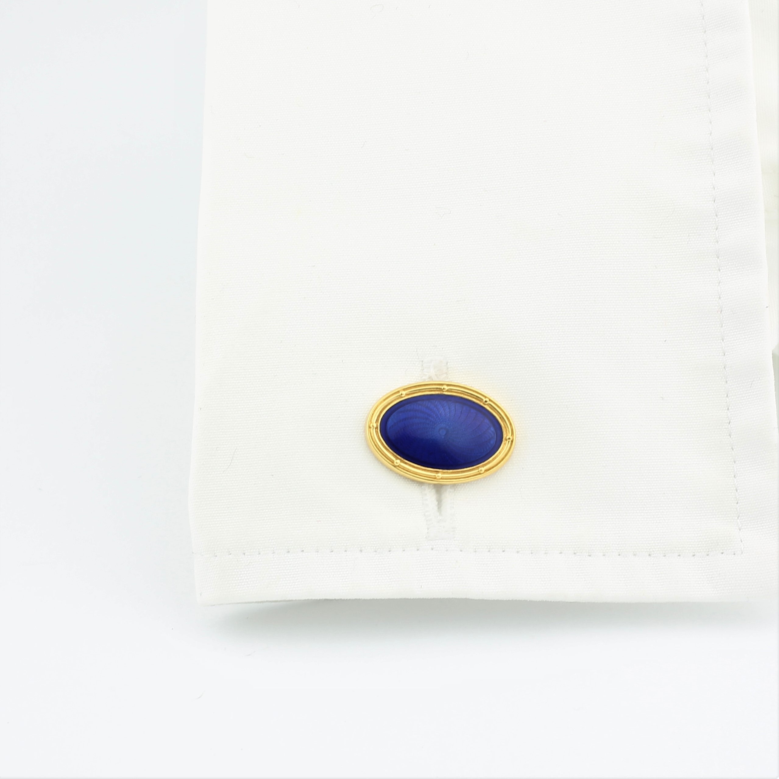 SPIRAL BLUE ENAMEL 18CT YELLOW GOLD CUFFLINKS - cuff