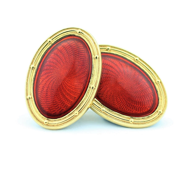 SPIRAL RED ENAMEL 18ct YELLOW GOLD CUFFLINKS