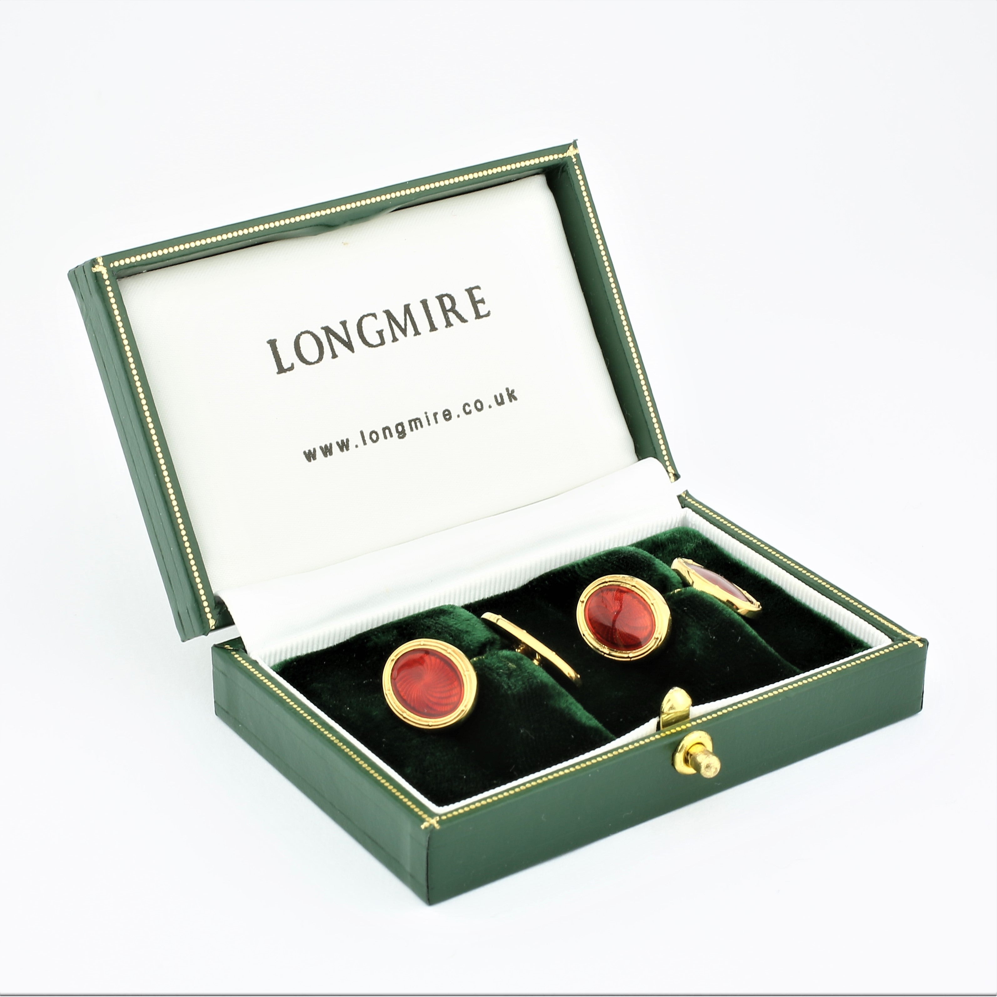 SPIRAL RED ENAMEL 18CT GOLD CUFFLINKS - BOXED