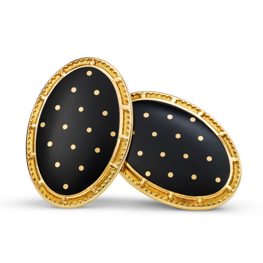 BASKET BLACK ENAMEL 18ct YELLOW GOLD CUFFLINKS - main