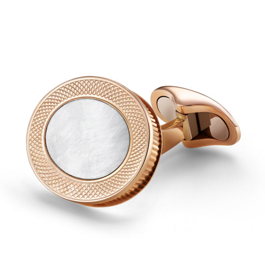 MOTHER OF PEARL - REEDED EDGE - OVAL 18ct ROSE GOLD CUFFLINKS - main