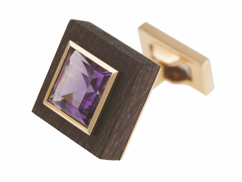 amethyst wood gold cufflink 