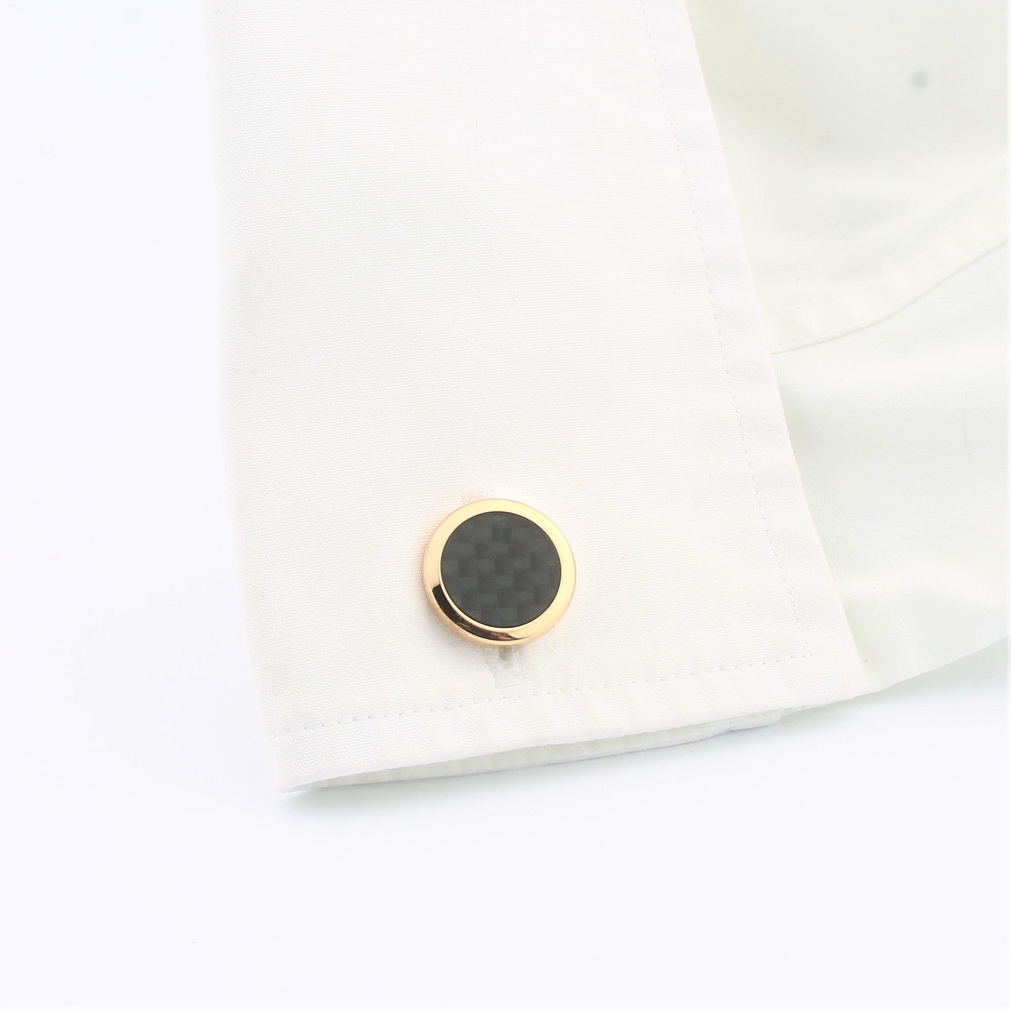 Carbon weave circle cufflinks 18k rose gold - cuff