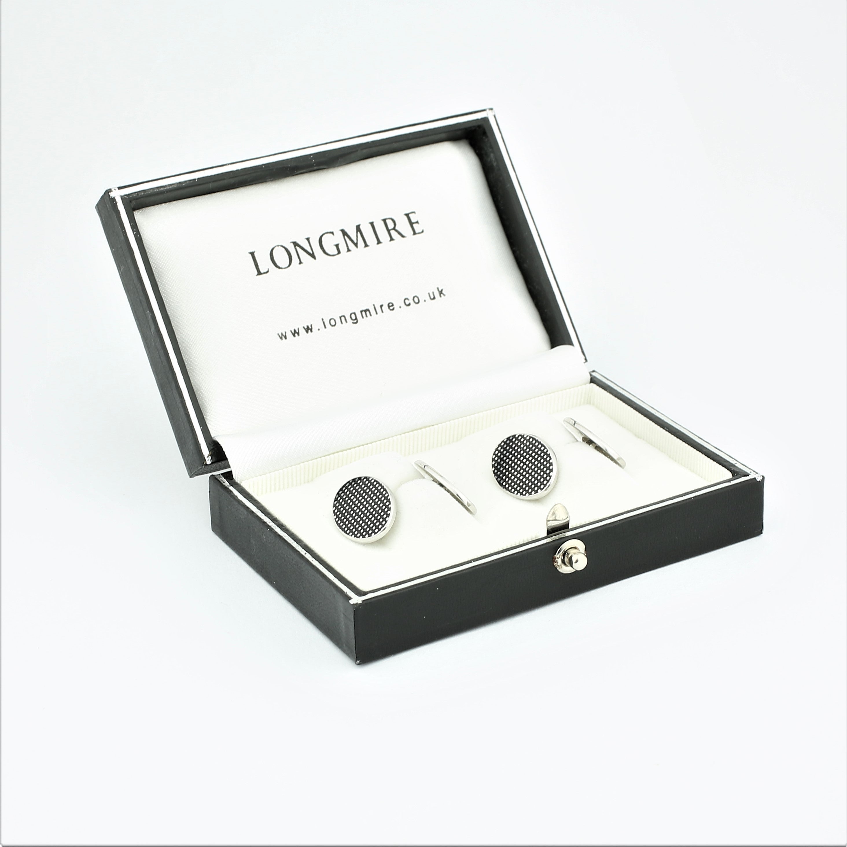 GRAPH BLACK ENAMEL 18ct WHITE GOLD CUFFLINKS - boxed