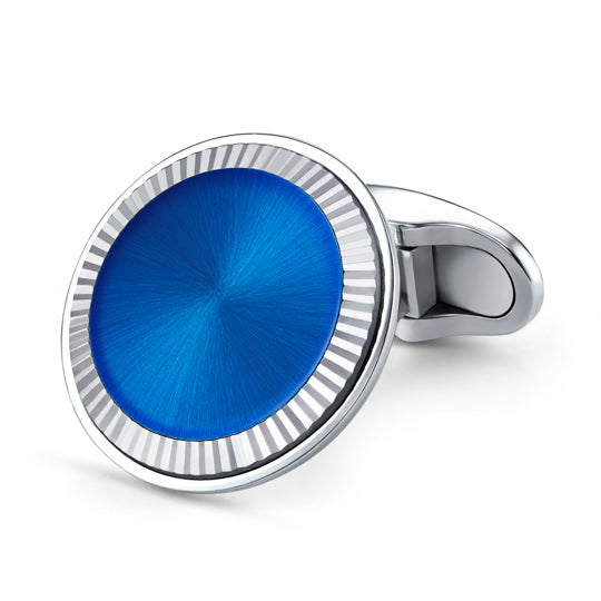 BLUE ENAMEL FLUTED 18ct WHITE GOLD CUFFLINKS