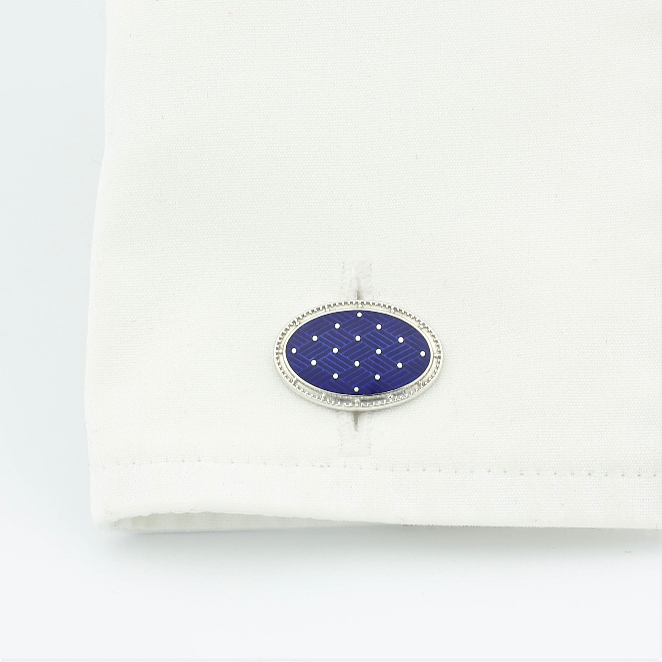 BASKET BLUE ENAMEL 18ct WHITE GOLD CUFFLINKS - cuff