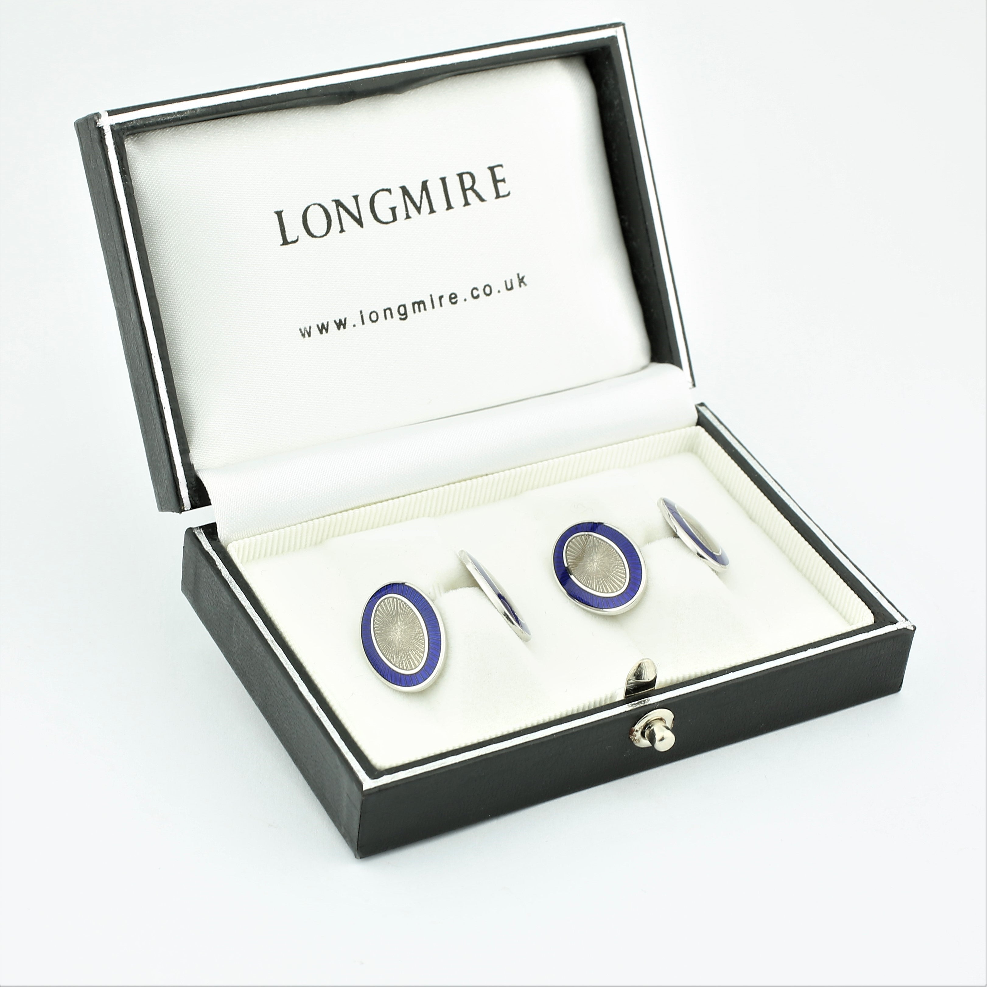 Double Oval Blue/Trans enamel cufflinks in 18k white gold - boxed