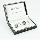 Double Oval Blue/Trans enamel cufflinks in 18k white gold - boxed