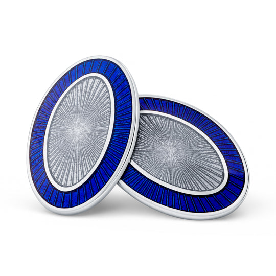 DOUBLE OVAL BLUE/TRANSPARENT GREY ENAMEL CUFFLINKS 18ct WHITE GOLD
