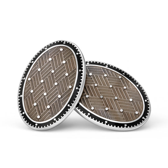 Basket black / translucent grey enamel cufflinks